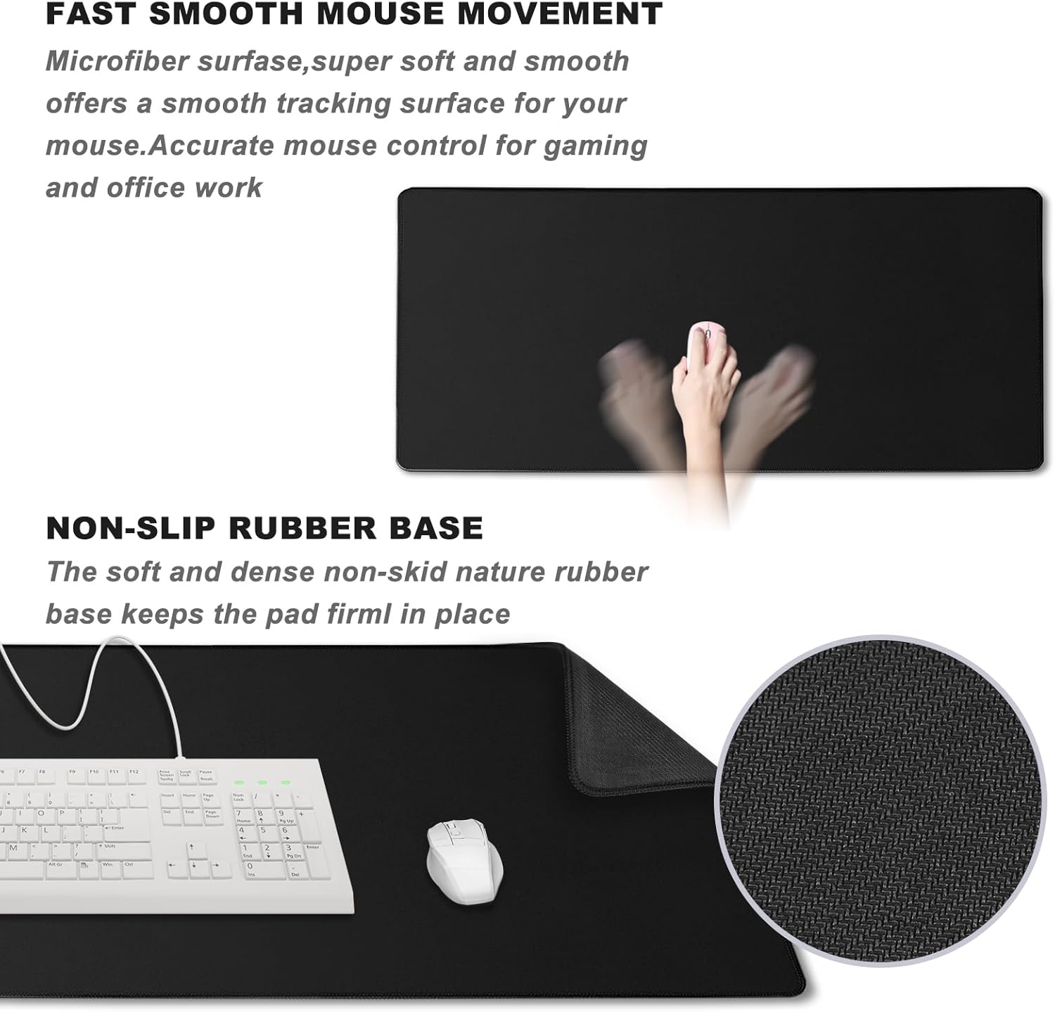 Large Mouse Pad, Desk Mat Office Desk Pad Gaming Mouse Pad with Stitched Edges, 31.5" x 15.7" Mousepad with Non-Slip Waterproof Rubber Base for PC Laptop Desk Home Office Accessories, Black - Image 5